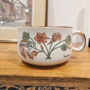 Reclaimed Vintage Ceramic Mug with Orange and Green Floral Design